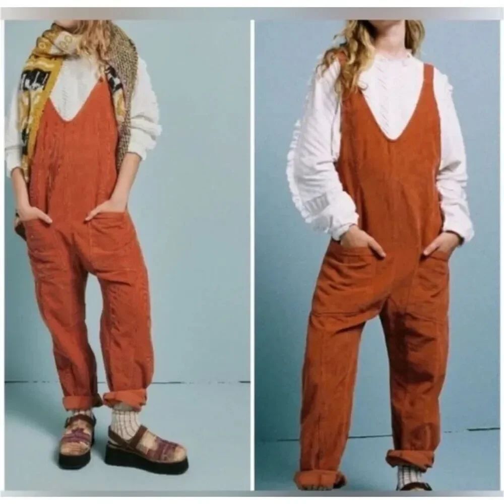 We The Free High roller cord jumpsuit in cedar S